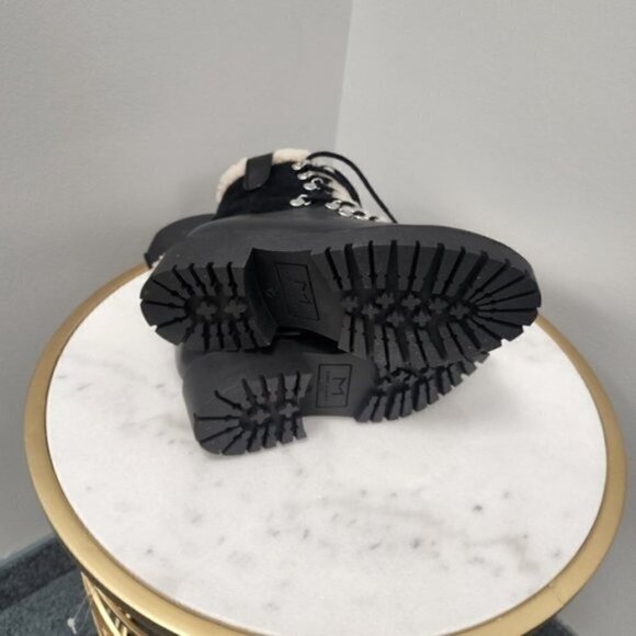 Marc Fisher Nalina Hiking Boot Leather Combat Faux Fur Black 7.5M - Picture 2 of 6